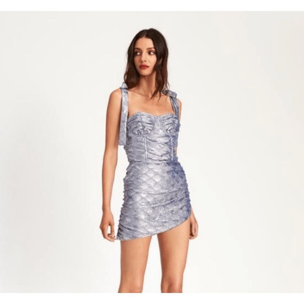 Lioness Senorita Mini Dress in Metallic Blue Mini Dress Club Rave Size M